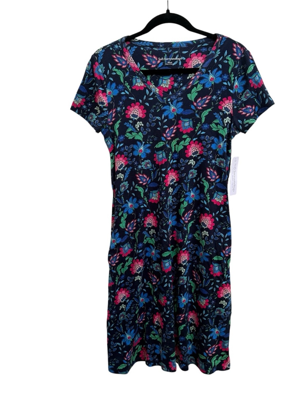 Soft Surroundings Soft Essential SUPIMA cotton T-Shirt Dress Island Floral Night